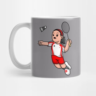 Cute Girl Playing Badminton Cartoon Mug